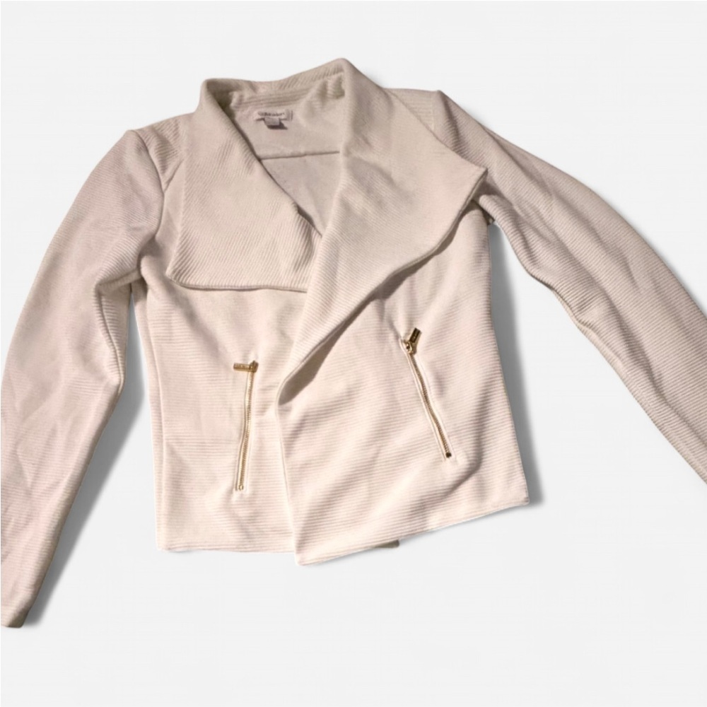 Calvin Klein Women’s White Ribbed Blazer/Jacket, Zipper Pockets, Size Small